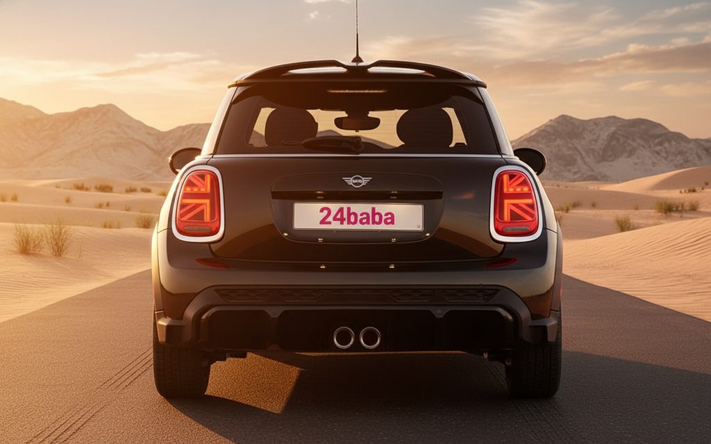Mini Cooper 2024 Black rear view showing taillights – rental in Dubai