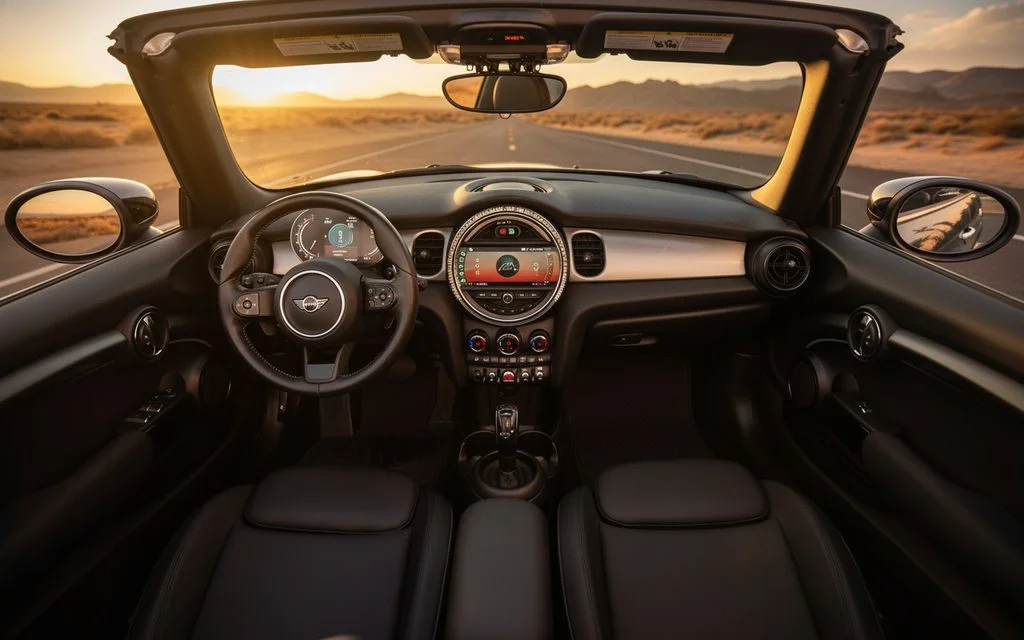 Mini Cooper 2025 interior view showing trim – rental in Dubai