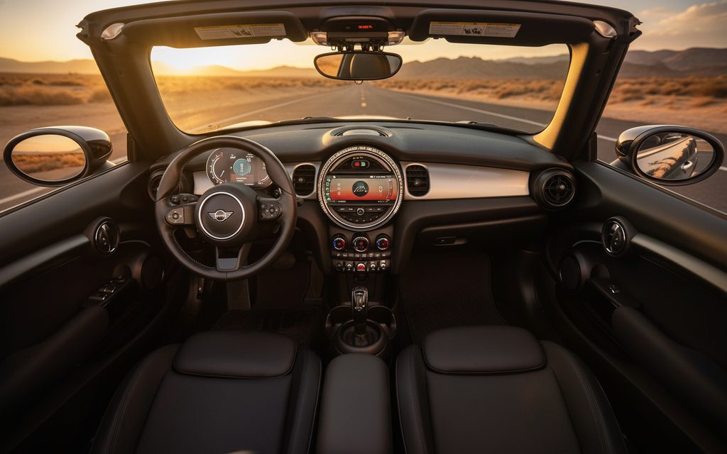 Mini Cooper 2025 interior view showing trim – rental in Dubai