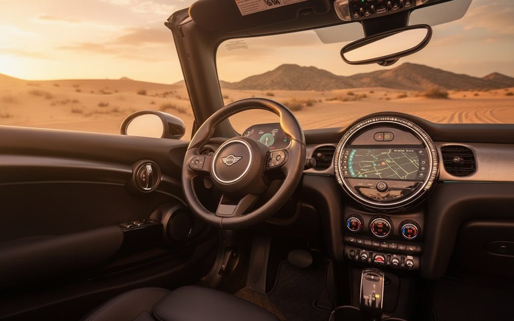 Mini Cooper 2025 interior view showing trim – rental in Dubai