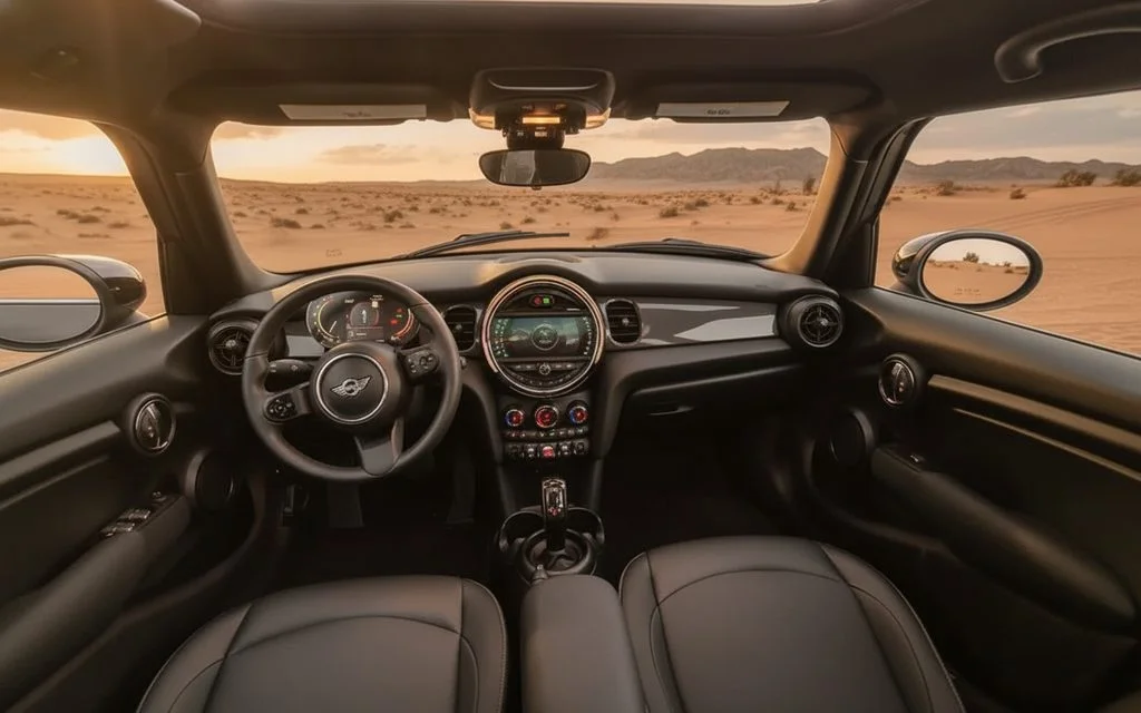 Mini Cooper 2023 interior view showing trim – rental in Dubai