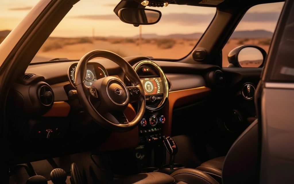 Mini Cooper 2022 interior view showing trim – rental in Dubai