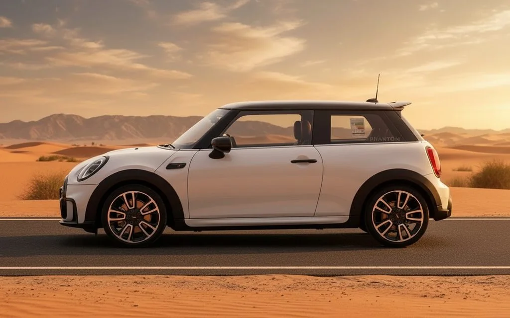 Mini Cooper 2023 White side profile – rental in Dubai