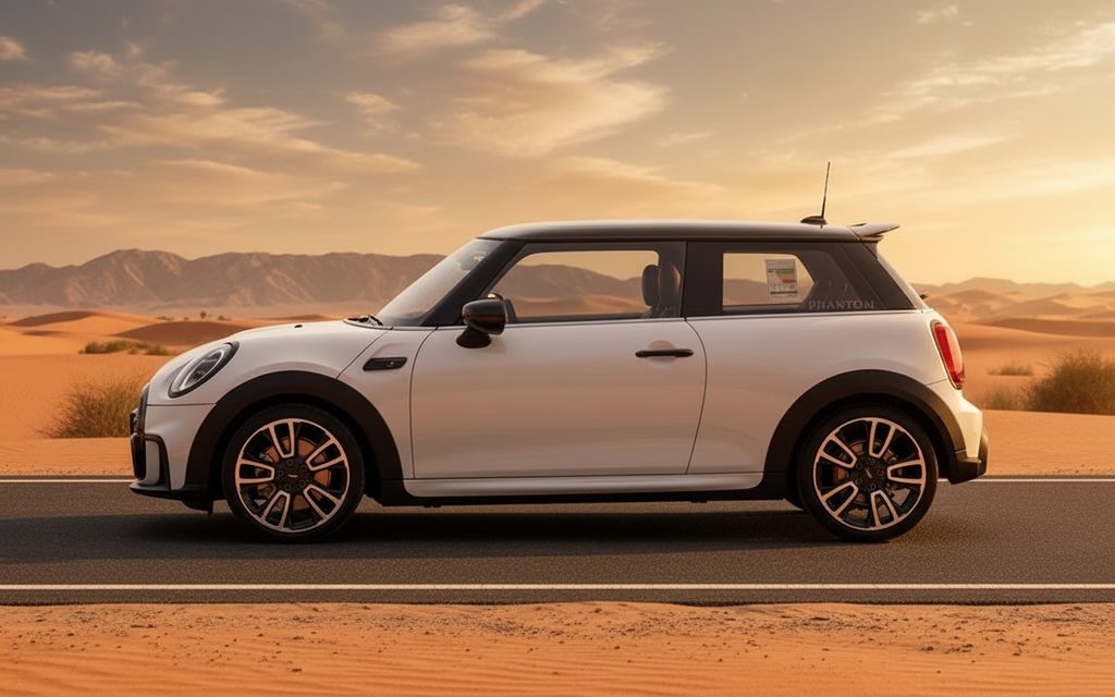 Mini Cooper 2023 White side profile – rental in Dubai
