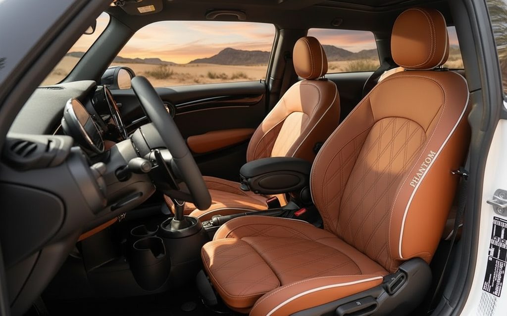 Mini Cooper 2023 leather seats and cabin – rental in Dubai