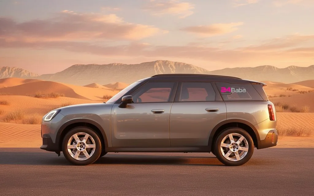 Mini Countryman 2024 Green side profile – rental in Dubai