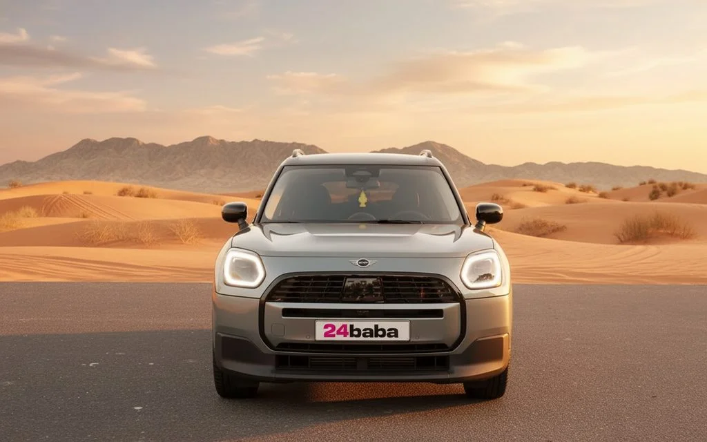 Mini Countryman 2024 Green front view with headlights – rental in Dubai
