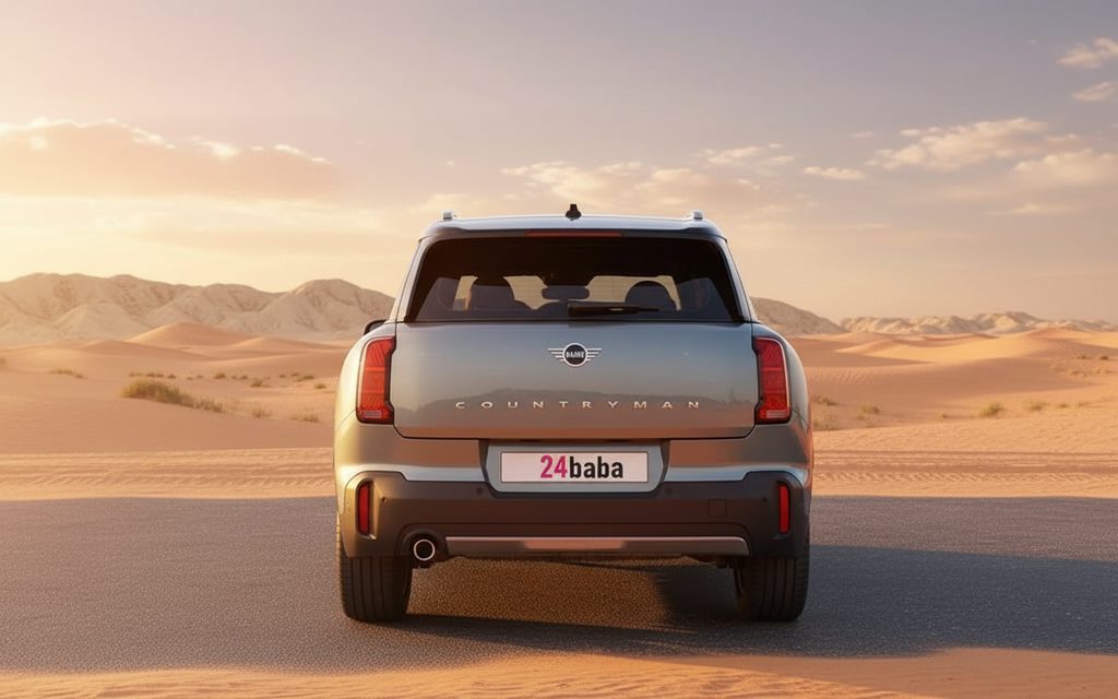 Mini Countryman 2024 Green rear view showing taillights – rental in Dubai