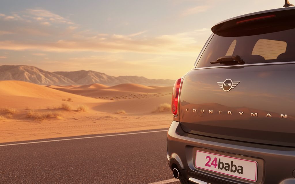 Mini Countryman 2024 Green front view with headlights – rental in Dubai