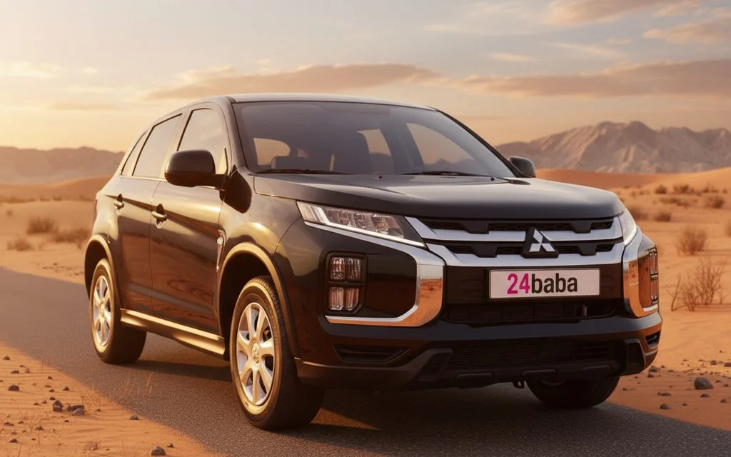 Mitsubishi Asx 2023 Black front view with headlights – rental in Dubai