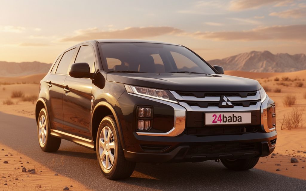 Mitsubishi Asx 2023 Black front view with headlights – rental in Dubai