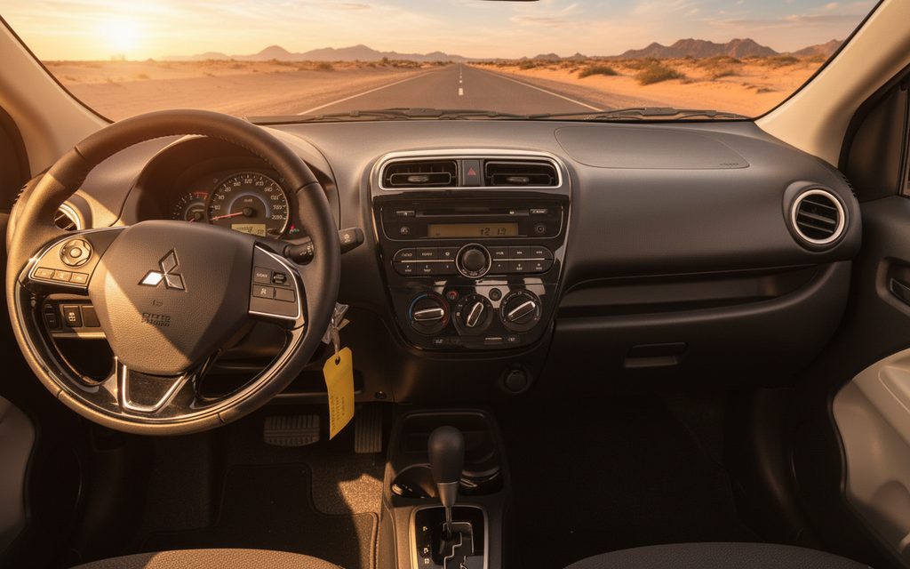 Mitsubishi Attrage 2022 dashboard and infotainment – rental in Dubai