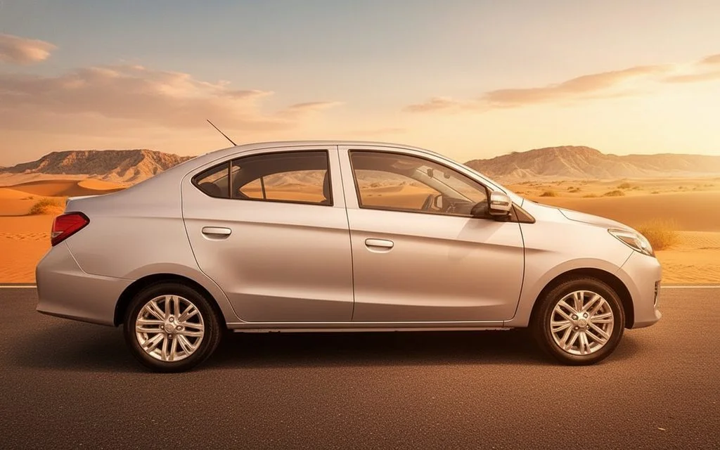 Mitsubishi Attrage 2022 Grey side profile – rental in Dubai