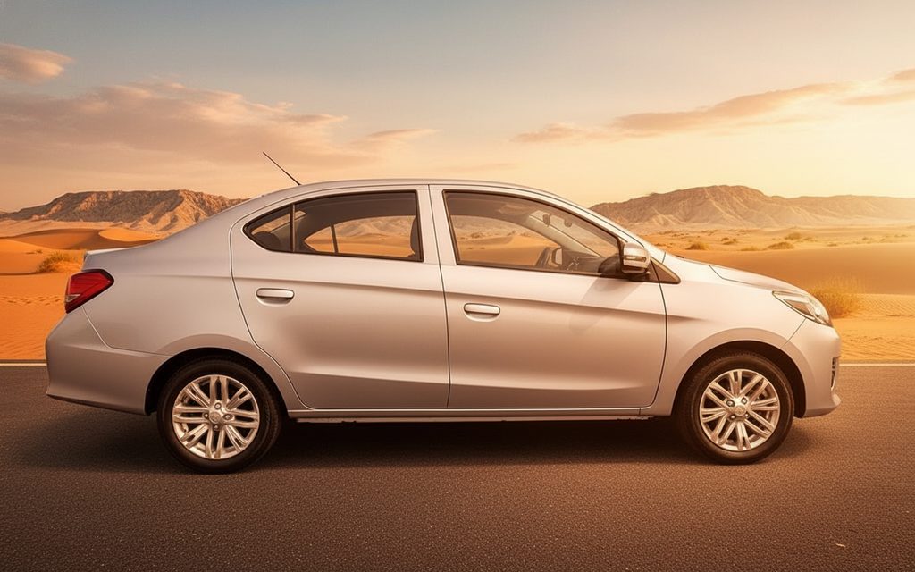 Mitsubishi Attrage 2022 Grey side profile – rental in Dubai