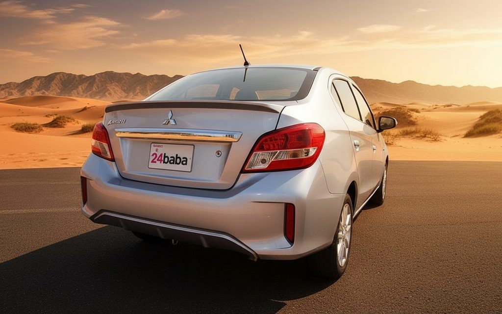 Mitsubishi Attrage 2022 Grey rear view showing taillights – rental in Dubai