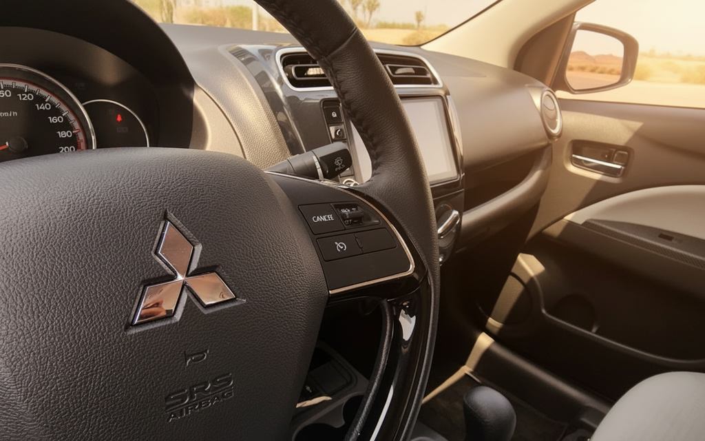 Mitsubishi Attrage 2023 interior view showing trim – rental in Dubai