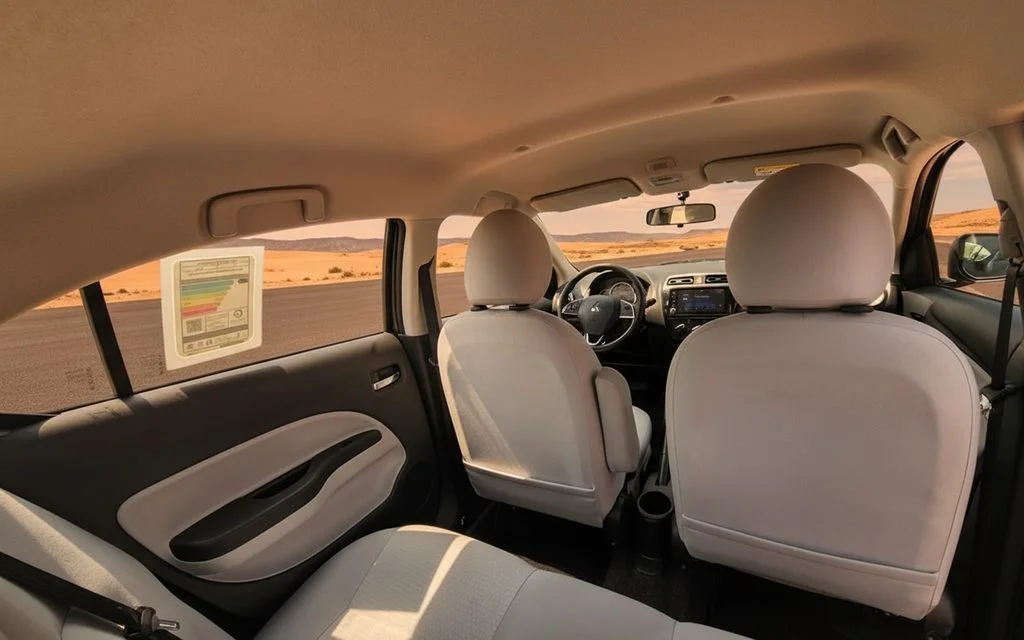 Mitsubishi Attrage 2023 leather seats and cabin – rental in Dubai