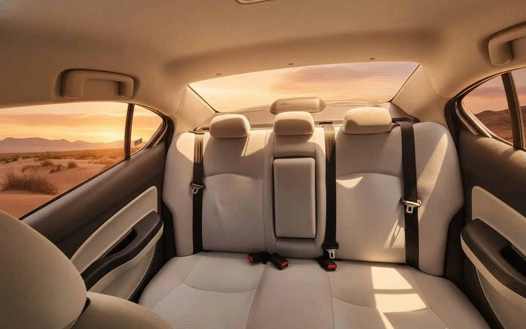 Mitsubishi Attrage 2023 leather seats and cabin – rental in Dubai