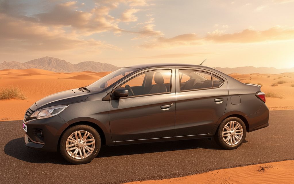 Mitsubishi Attrage 2024 Grey side profile – rental in Dubai