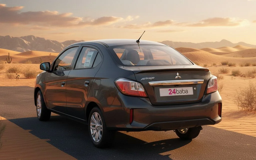 Mitsubishi Attrage 2024 Grey rear view showing taillights – rental in Dubai