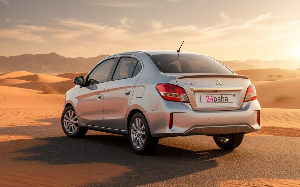 Mitsubishi Attrage 2021 Silver rear view showing taillights – rental in Dubai