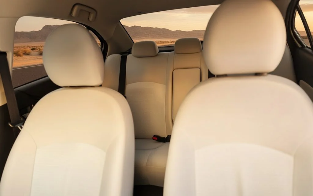 Mitsubishi Attrage 2021 leather seats and cabin – rental in Dubai