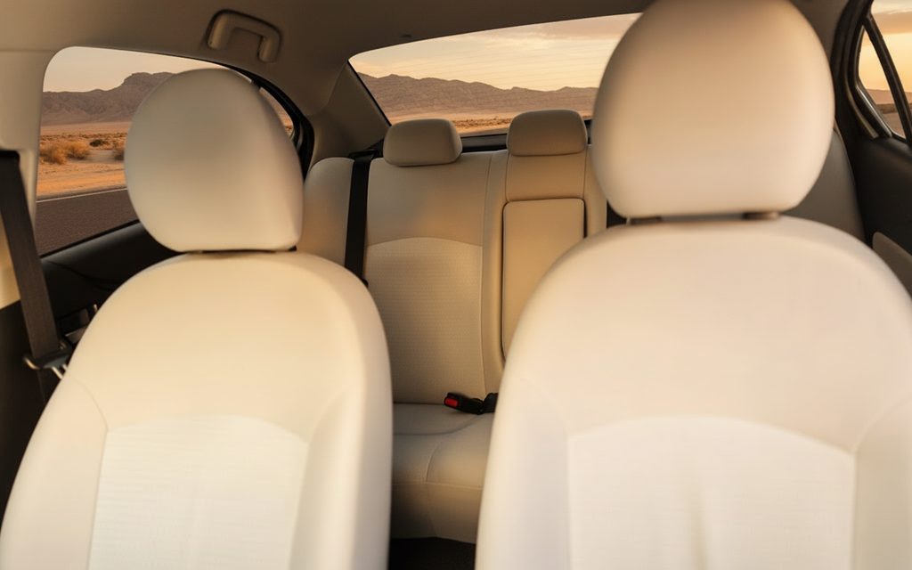 Mitsubishi Attrage 2021 leather seats and cabin – rental in Dubai