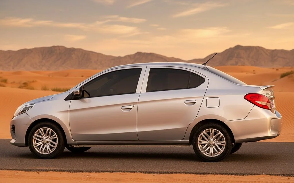 Mitsubishi Attrage 2021 Silver side profile – rental in Dubai