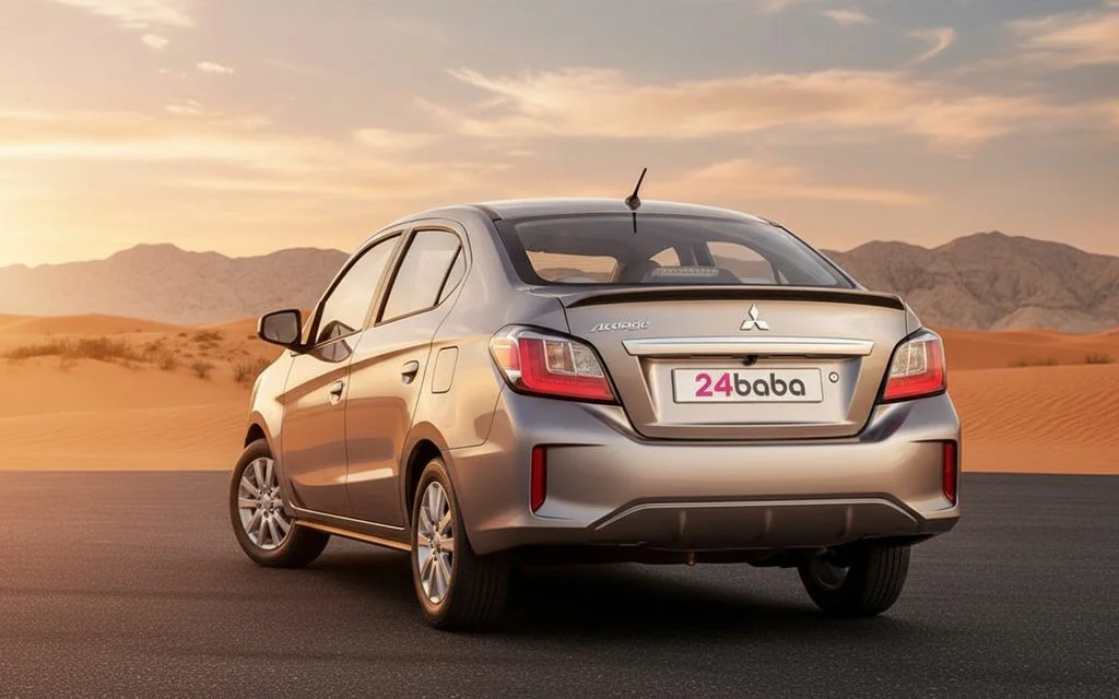 Mitsubishi Attrage 2022 Silver rear view showing taillights – rental in Dubai