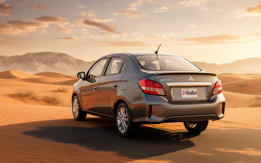 Mitsubishi Attrage 2023 Silver rear view showing taillights – rental in Dubai