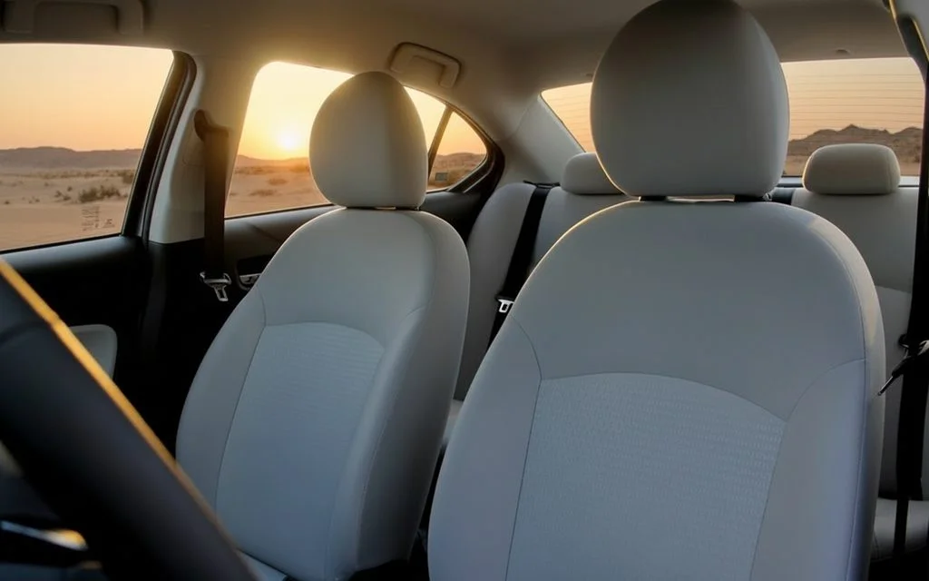 Mitsubishi Attrage 2023 leather seats and cabin – rental in Dubai