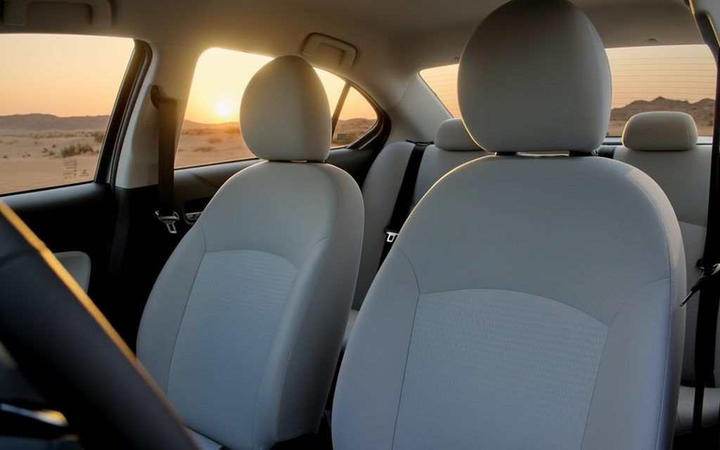 Mitsubishi Attrage 2023 leather seats and cabin – rental in Dubai