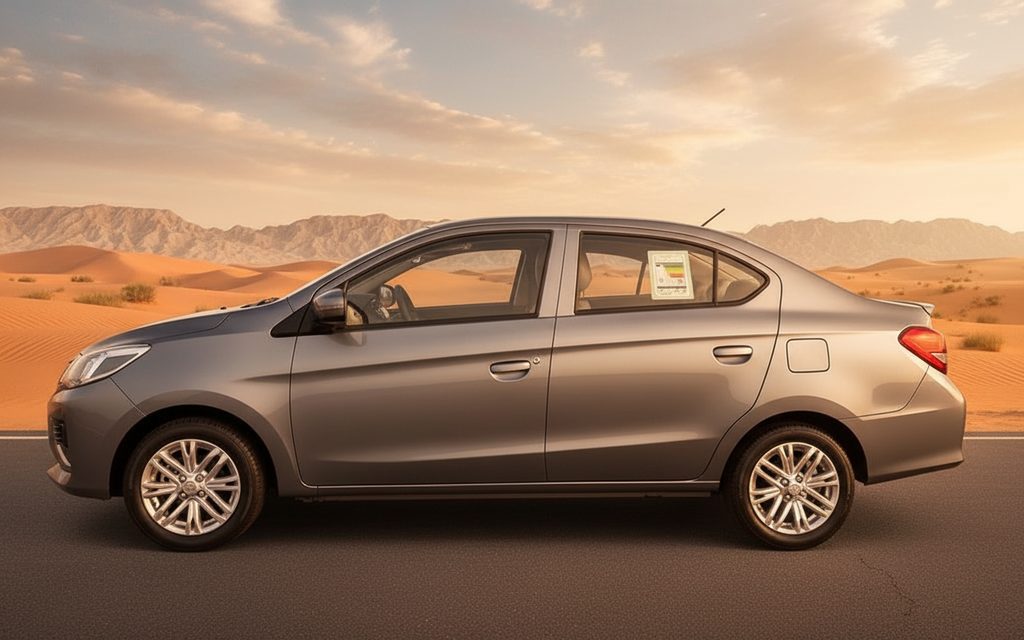 Mitsubishi Attrage 2023 Silver side profile – rental in Dubai