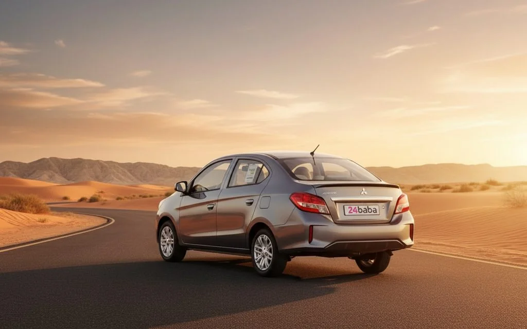 Mitsubishi Attrage 2023 Silver rear view showing taillights – rental in Dubai