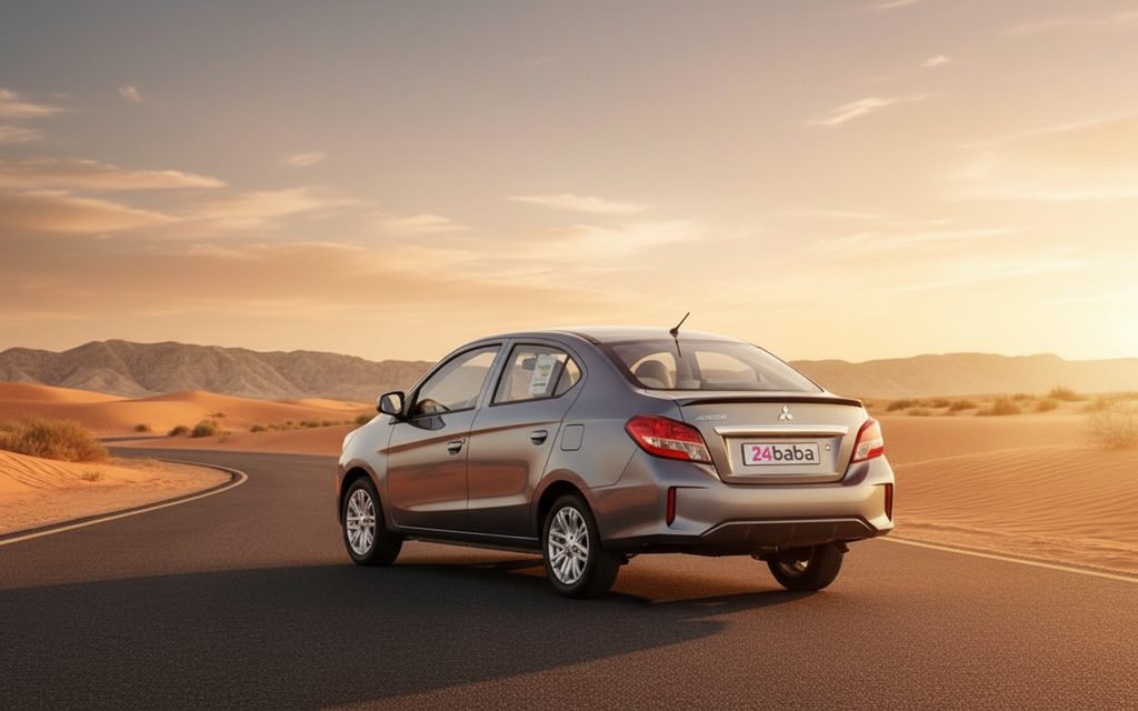 Mitsubishi Attrage 2023 Silver rear view showing taillights – rental in Dubai