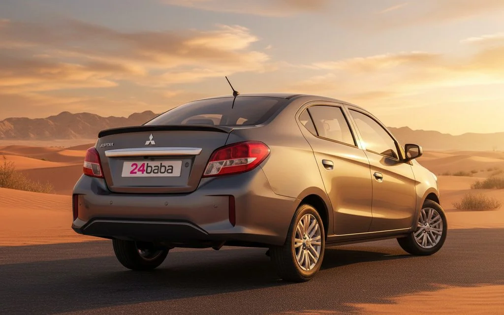 Mitsubishi Attrage 2023 Silver rear view showing taillights – rental in Dubai