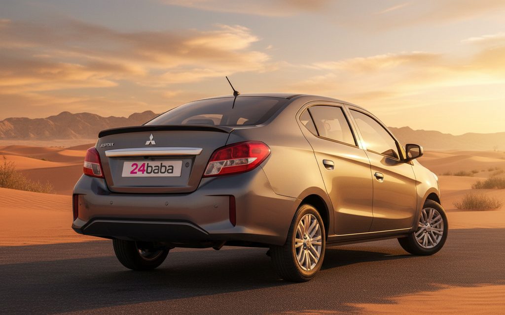 Mitsubishi Attrage 2023 Silver rear view showing taillights – rental in Dubai