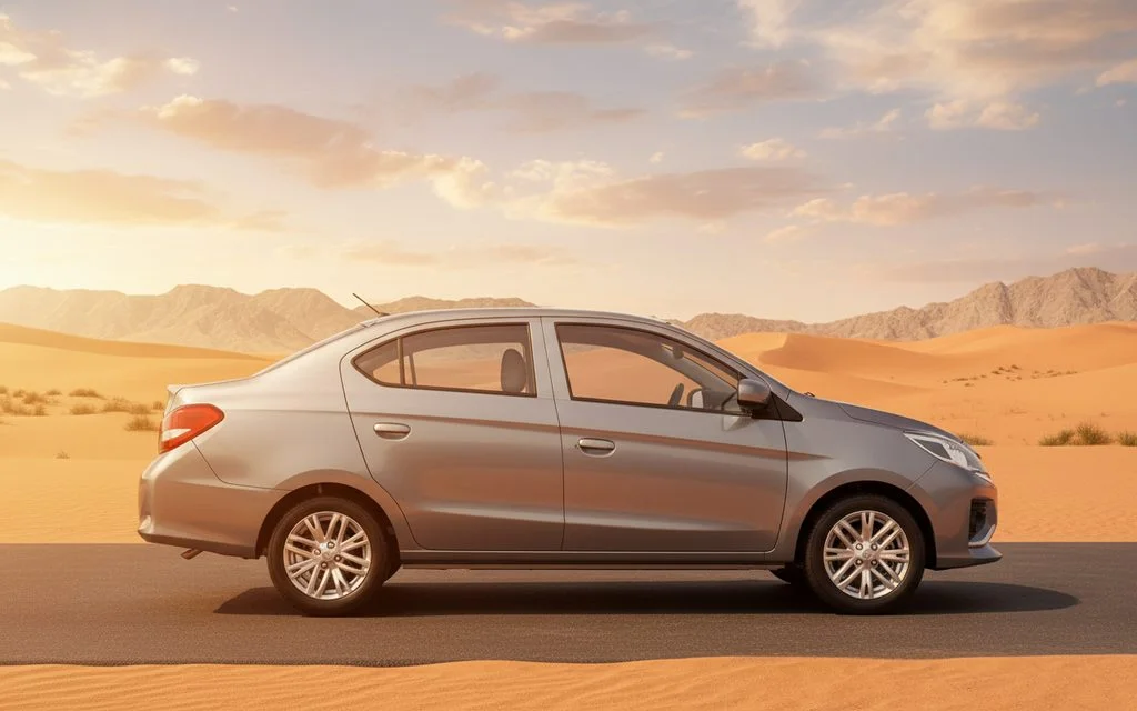 Mitsubishi Attrage 2023 Silver side profile – rental in Dubai