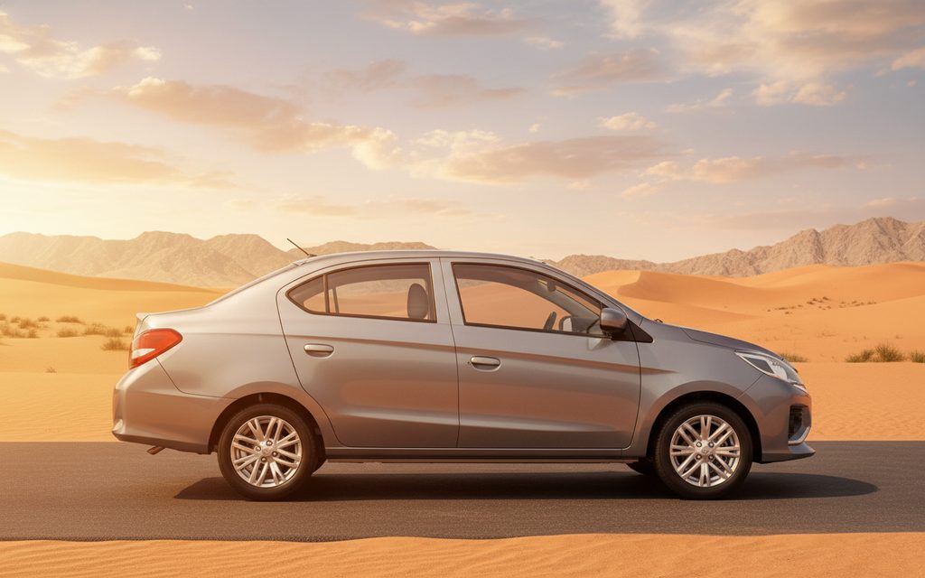 Mitsubishi Attrage 2023 Silver side profile – rental in Dubai