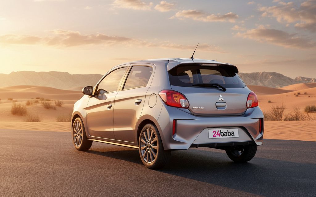 Mitsubishi Mirage 2023 Silver rear view showing taillights – rental in Dubai