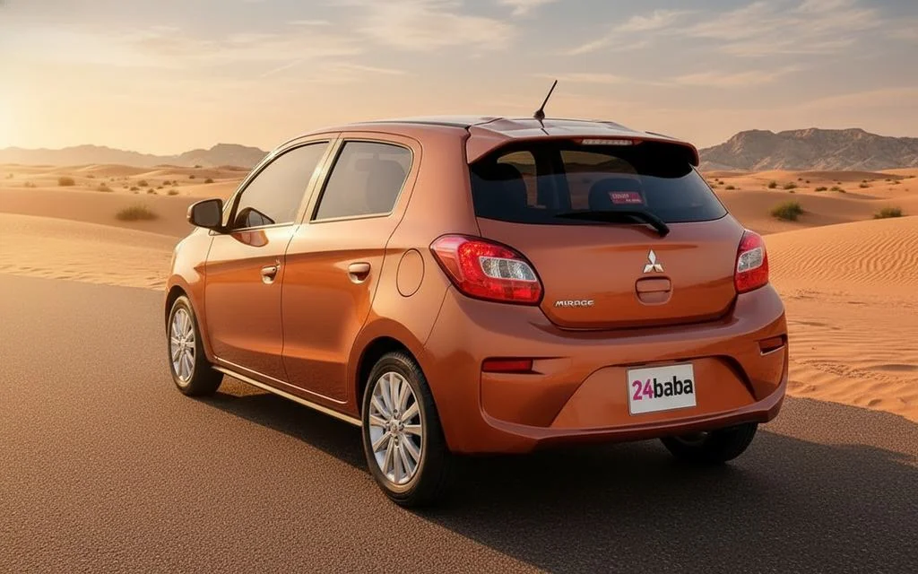 Mitsubishi Mirage 2023 White rear view showing taillights – rental in Dubai