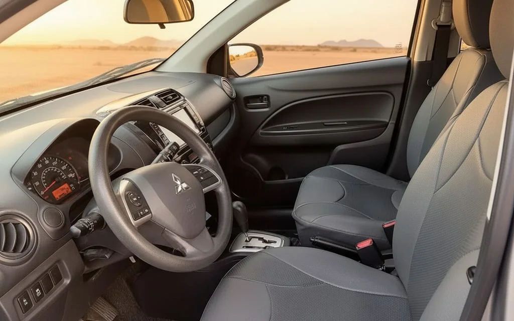 Mitsubishi Mirage 2023 interior view showing trim – rental in Dubai