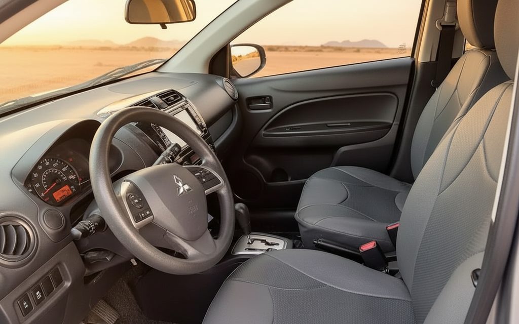 Mitsubishi Mirage 2023 interior view showing trim – rental in Dubai