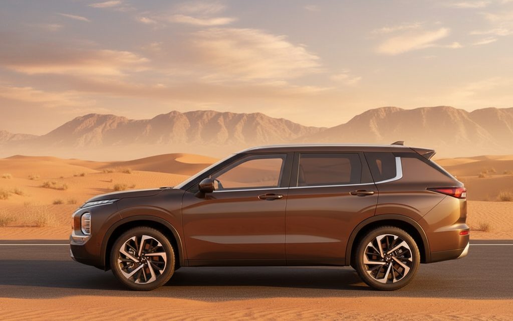 Mitsubishi Outlander 2024 Brown side profile – rental in Dubai