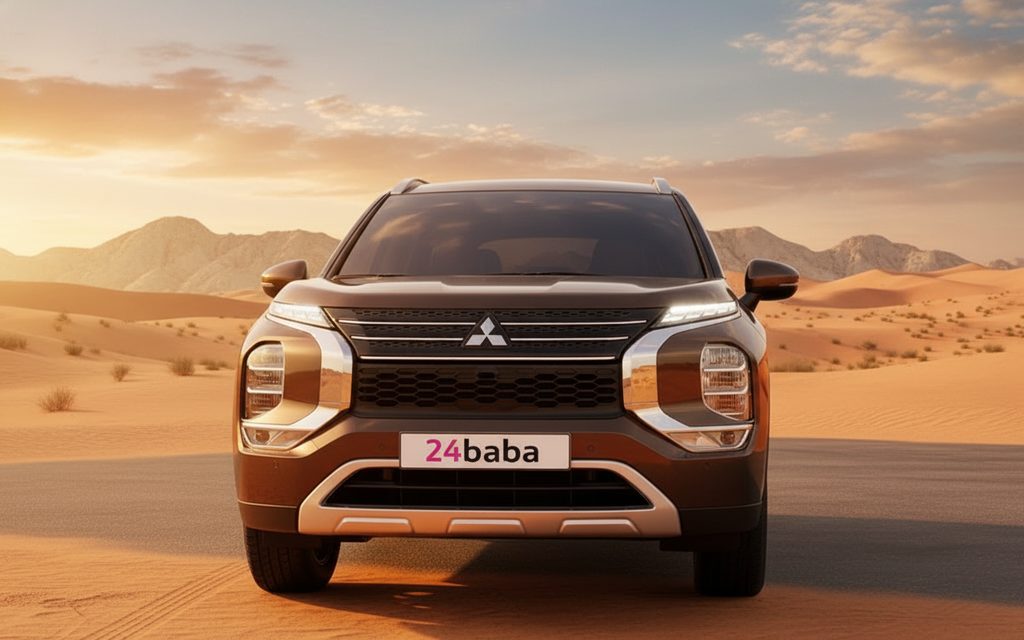 Mitsubishi Outlander 2024 Brown front view with headlights – rental in Dubai