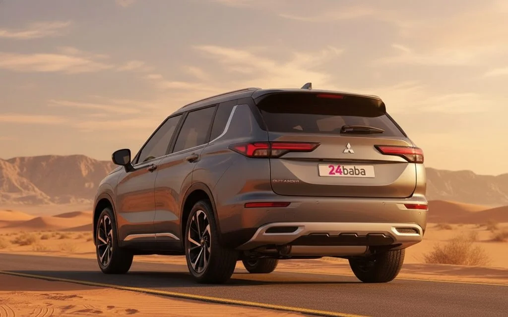 Mitsubishi Outlander 2024 Silver rear view showing taillights – rental in Dubai