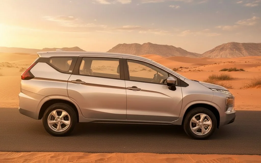 Mitsubishi Xpander 2024 Silver side profile – rental in Dubai