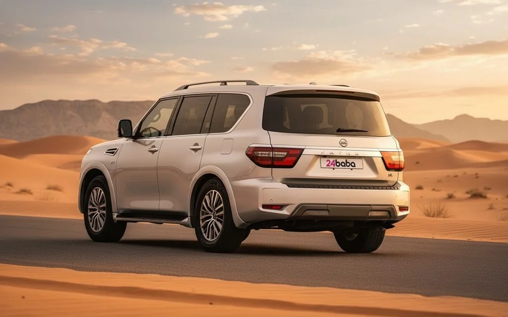 Nissan Armada 2023 White rear view showing taillights – rental in Dubai