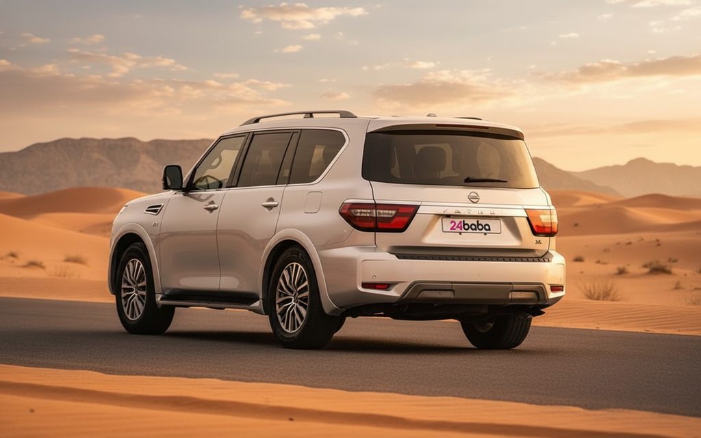 Nissan Armada 2023 White rear view showing taillights – rental in Dubai