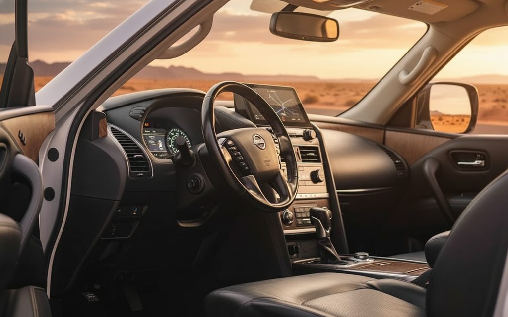 Nissan Armada 2023 interior view showing trim – rental in Dubai